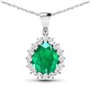 14KT White Gold 2.85ctw Zambian Emerald and Diamond Pendant