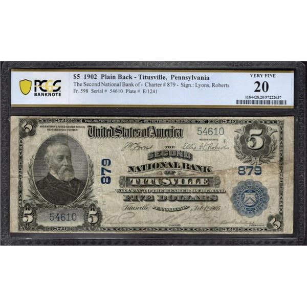 1902 $5 Titusville PA National PCGS 20