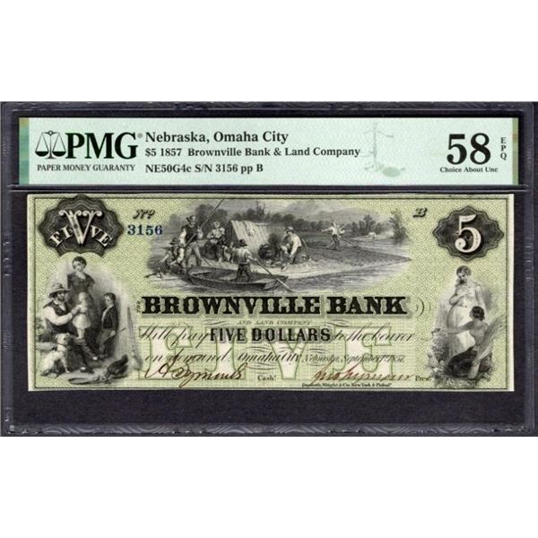 1857 $1 Omaha City NE Obsolete PMG 58EPQ