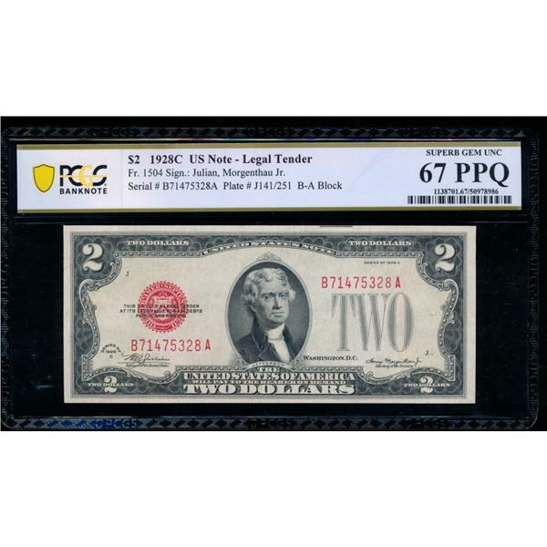 1928C $2 Legal Tender Note PCGS 67PPQ