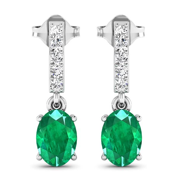 14KT White Gold 1.12ctw Zambian Emerald and Diamond Earrings
