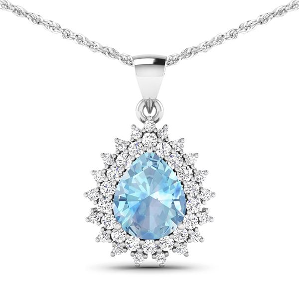 14KT White Gold 2.3ctw Aquamarine and Diamond Pendant