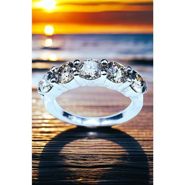 Dazzling 14KT White Gold Plate 5 Stone Ice Blue Moissanite Ring