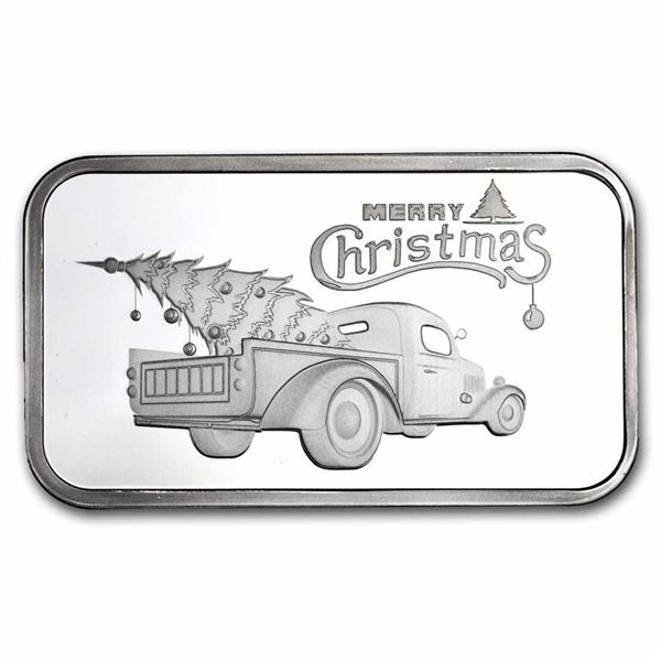 Merry Christmas Vintage Truck 1 oz Silver Bar