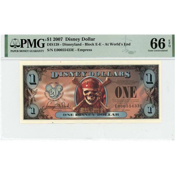 2007 $1 At Worlds End Disney Dollar PMG 66EPQ
