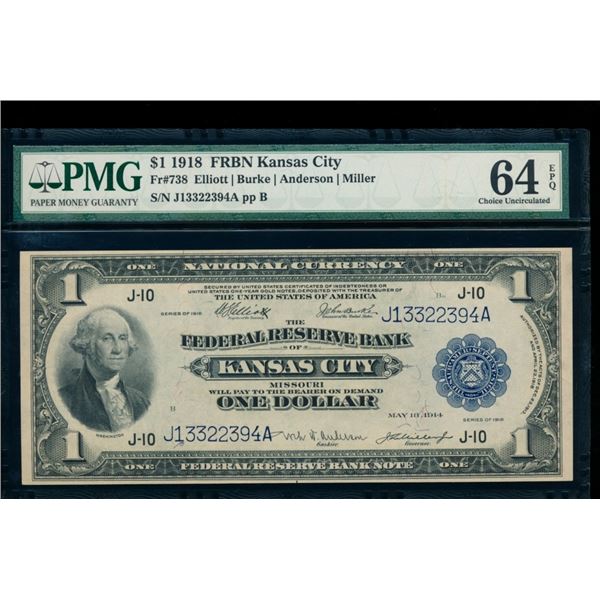 1918 $1 Kansas City FRN PMG 64EPQ