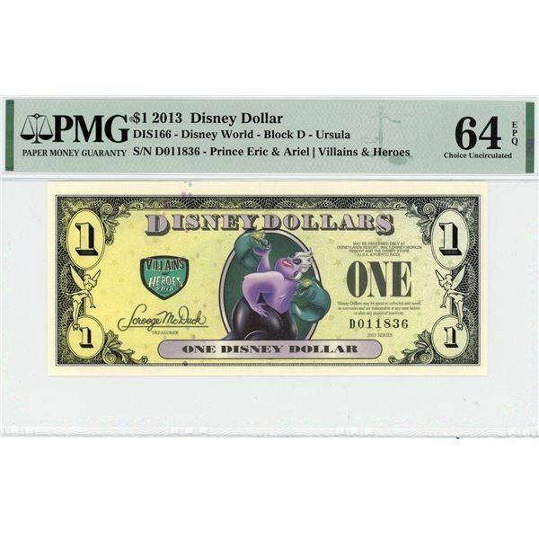 2013 $1 Ursula Disney Dollar PMG 64EPQ