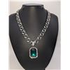 14 K White Gold Plate Simulated Emerald Pendant Necklace