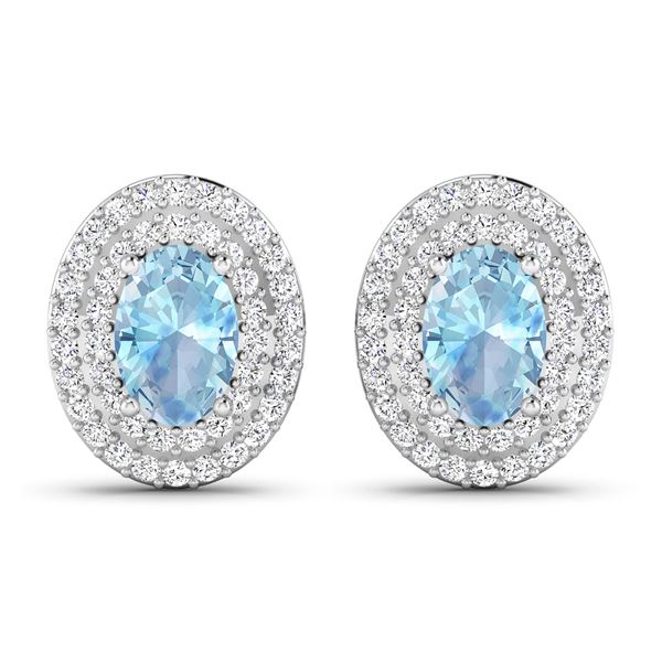 14KT White Gold 0.7ctw Aquamarine and Diamond Earrings