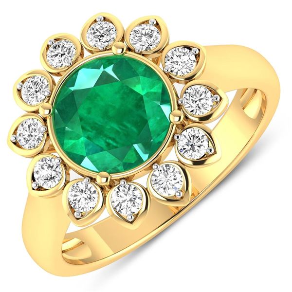 14KT Yellow Gold 1.8ctw Zambian Emerald and Diamond Ring