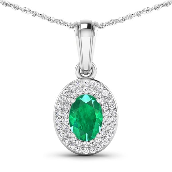 14KT White Gold 0.56ctw Zambian Emerald and Diamond Pendant