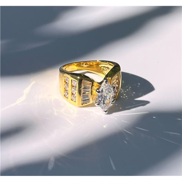 Stunning 14 Kt Gold Plated Simulated Diamond Ring