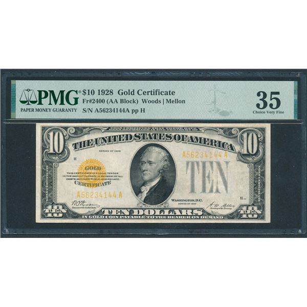 1928 $10 Gold Certificate PMG 35
