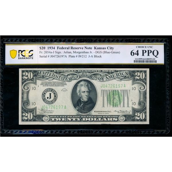 1934 $20 Kansas City FRN PCGS 64PPQ