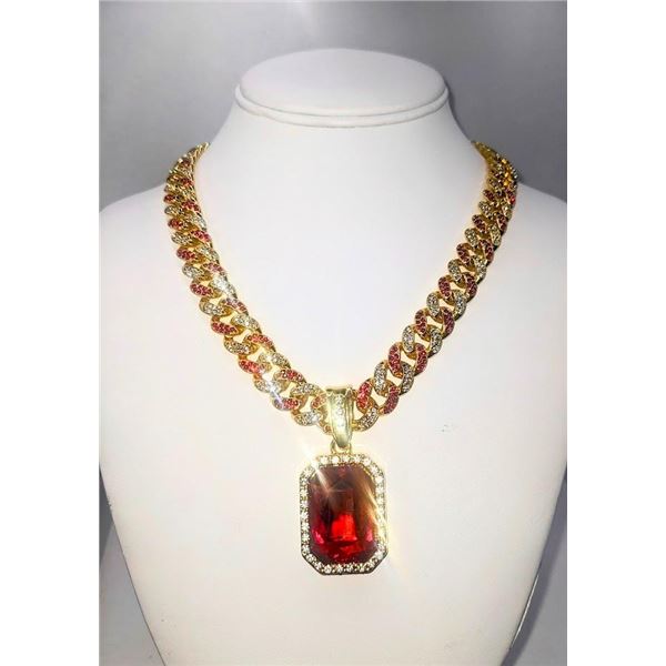 14 K Gold Padpaparacha Sapphire Chain Pendant Necklace
