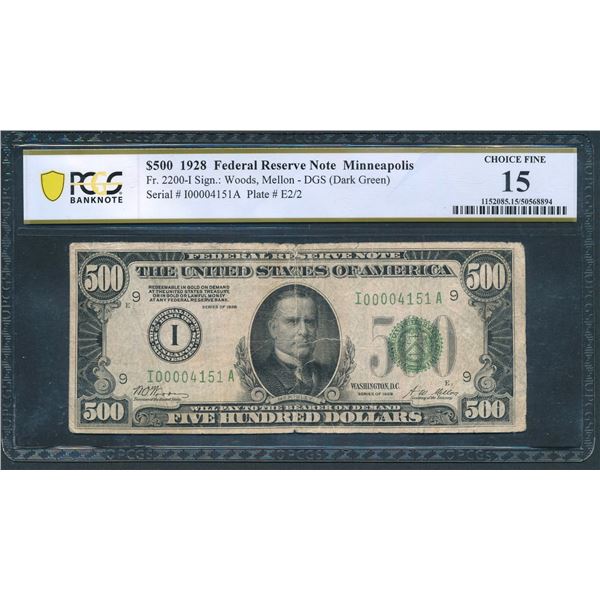 1928 $500 Minneapolis FRN PCGS 15