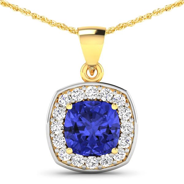 14KT Yellow Gold 2.10ct Tanzanite and Diamond Pendant with Chain
