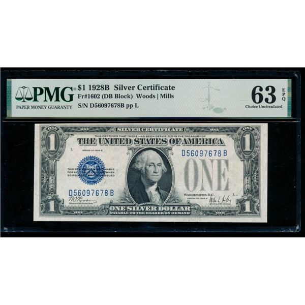 1928B $1 Silver Certificate PMG 63EPQ