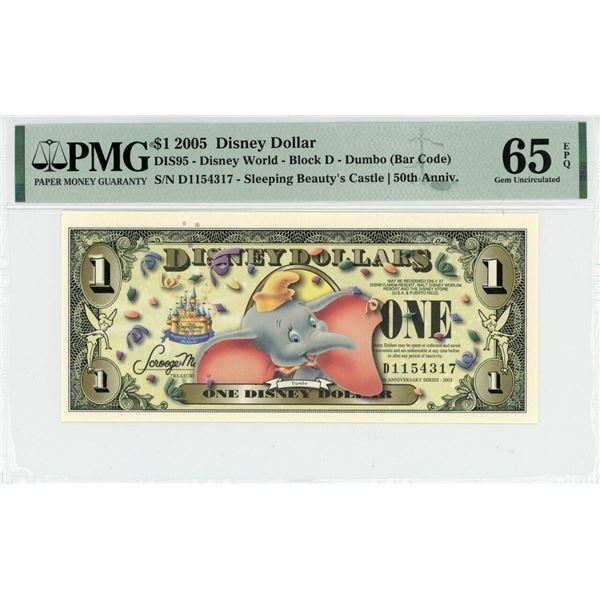 2005 $1 Dumbo Disney Dollar PMG 65EPQ