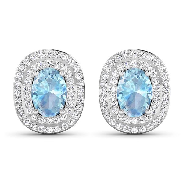 14KT White Gold 1.02ctw Aquamarine and Diamond Earrings