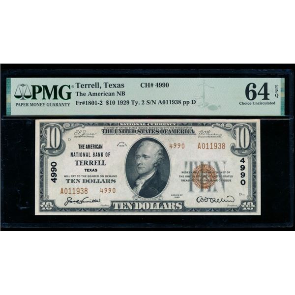 1929 $10 Terrell TX National PMG 64EPQ
