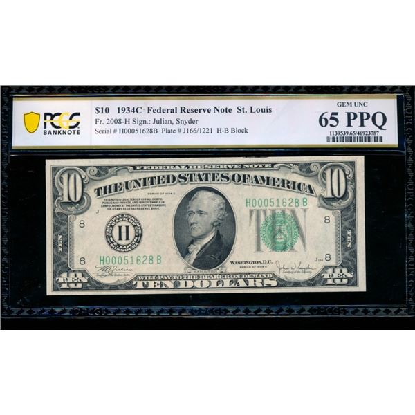 1934C $10 St Louis FRN PCGS 65PPQ