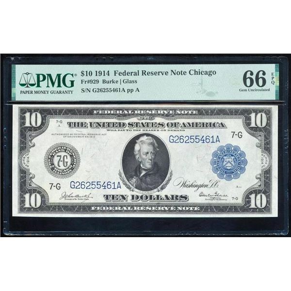 1914 $10 Chicago FRN PMG 66EPQ