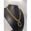 14 Kt Yellow Gold Plate Simulated Emerald Pendant Necklace