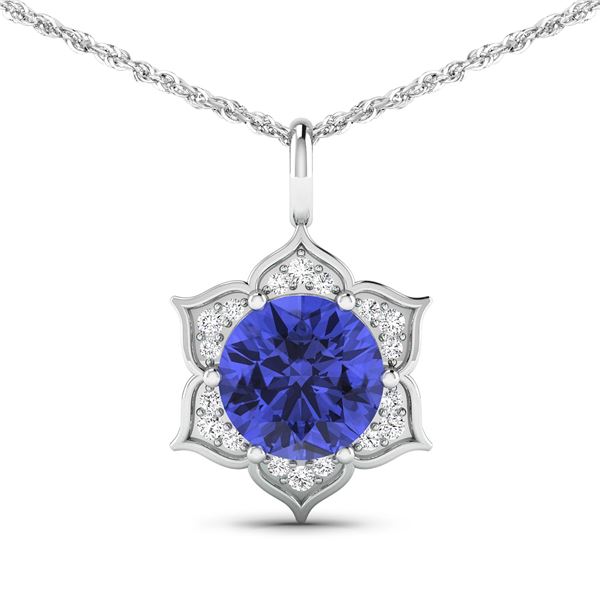 14KT White Gold 2.02ctw Tanzanite and Diamond Pendant