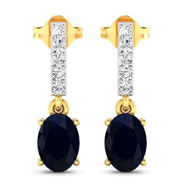 14KT Yellow Gold 1.5ctw Blue Sapphire and Diamond Earrings
