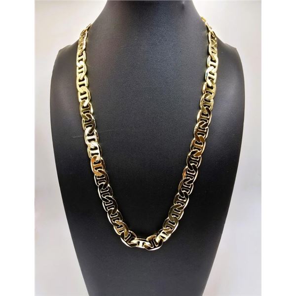 Huge 80 Gram 14K Tri-Layered Yellow Gold Plate Mariners Chain Link Necklace