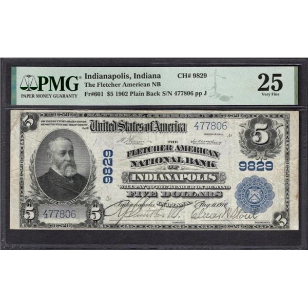 1902 $5 Indianapolis IN National PMG 25