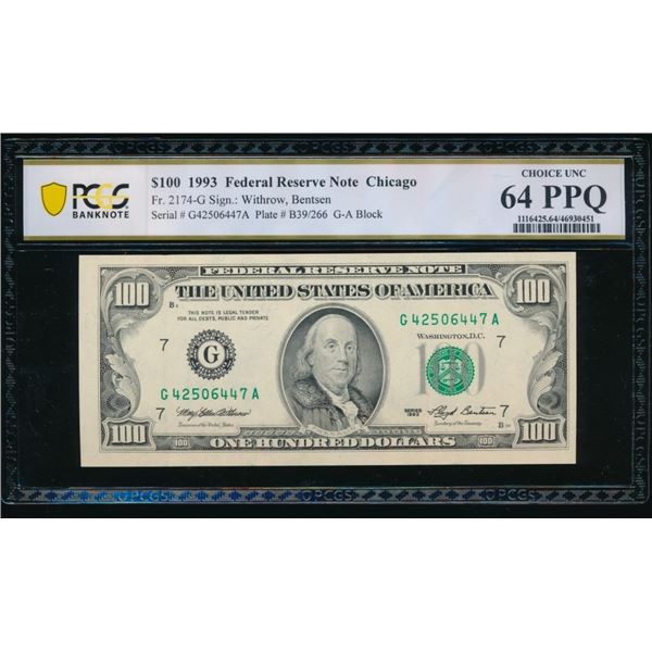 1993 $100 Chicago FRN PCGS 64PPQ