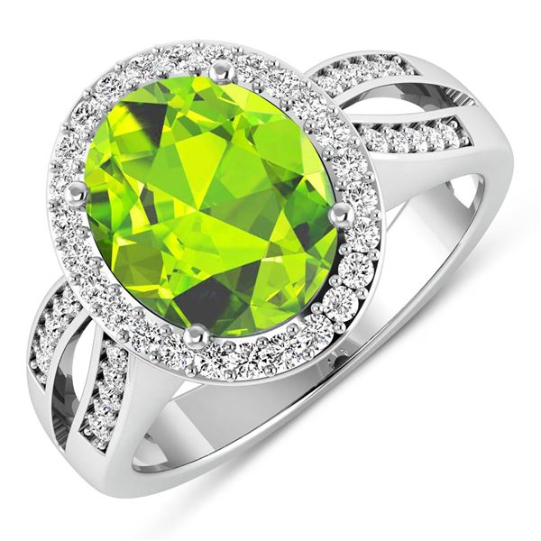 14KT White Gold 3.85ctw Peridot and Diamond Ring