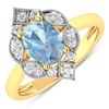 14KT Yellow Gold 0.96ctw Aquamarine and Diamond Ring