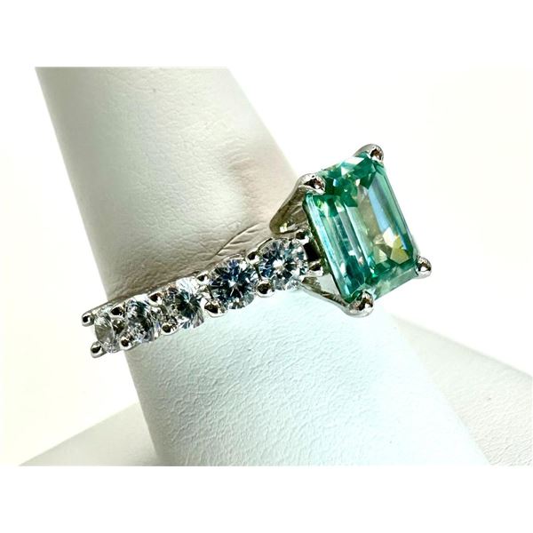 Breathtaking White Gold Plate 2.5 Ct Emerald Cut Moissanite Ring