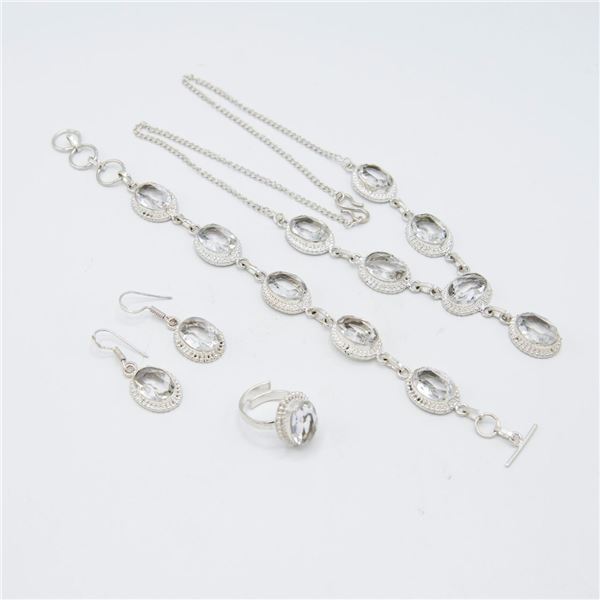 Sparkling Clear Quartz 4 Piece Jewelry Set