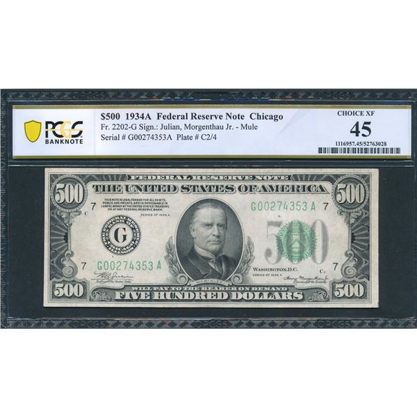 1934A $500 Chicago FRN PCGS 45