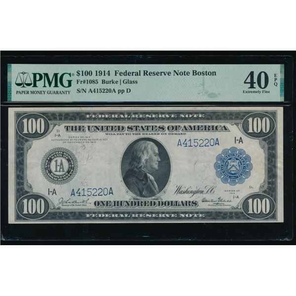 1914 $100 Boston FRN PMG 40EPQ