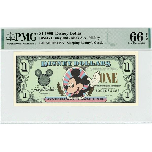 1996 $1 Mickey Disney Dollar PMG 66EPQ