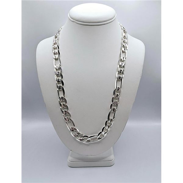 Huge 85.4 Gram.925 Silver Plated Italian Figaro Link Necklace