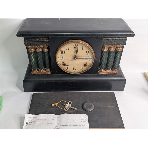 Antique Wm. L Gilbert Mantle Clock with Key etc. c1896