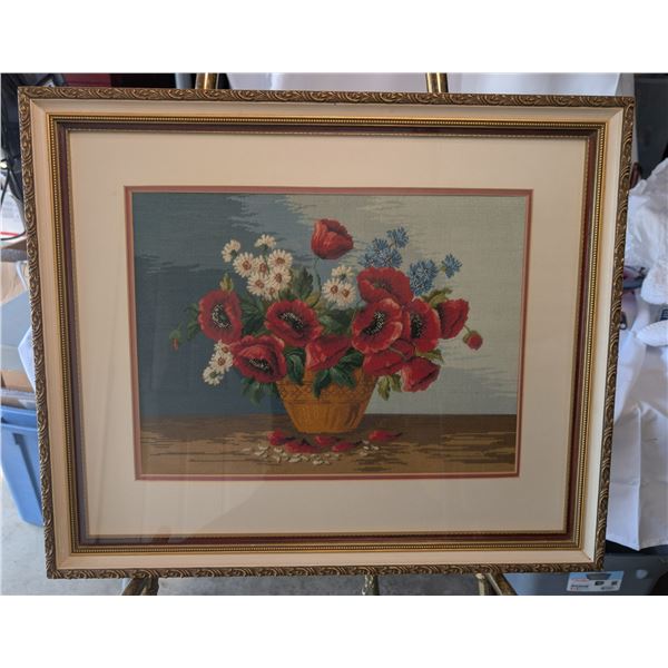 Petit Point Poppies from Calgary Exhibition Fort MacLeod Framed 21"x17"