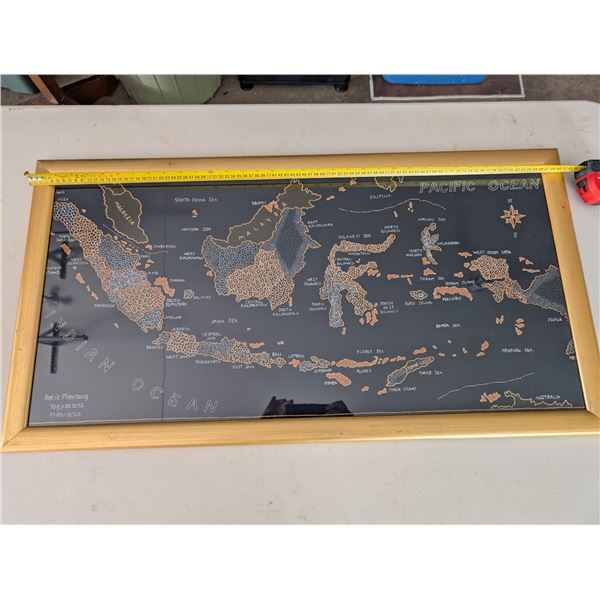 Batik Indonesian Framed Map 35"x19"