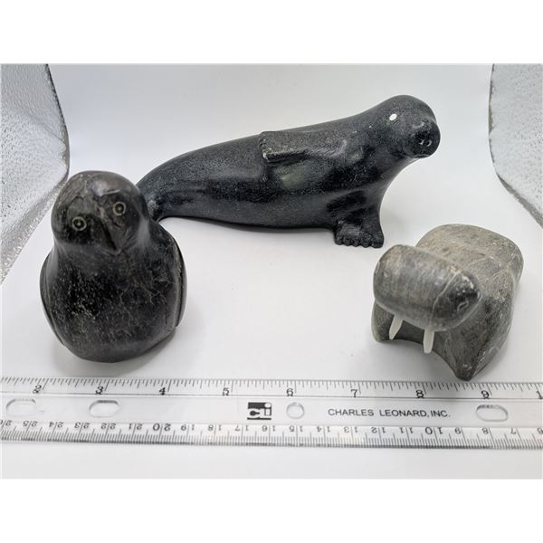 Soapstone Seal Walrus and Owl