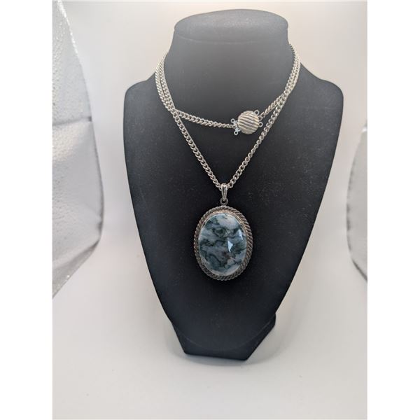 Moss Agate Pendant Necklace with Chain