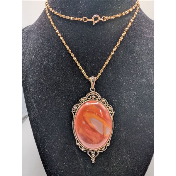 Orange Carnelian Pendant Necklace with Chain