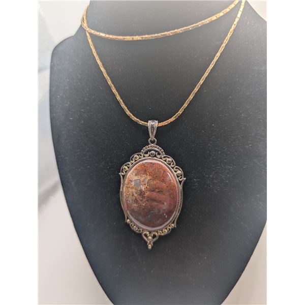Agate Gemstone Pendant Necklace with Chain