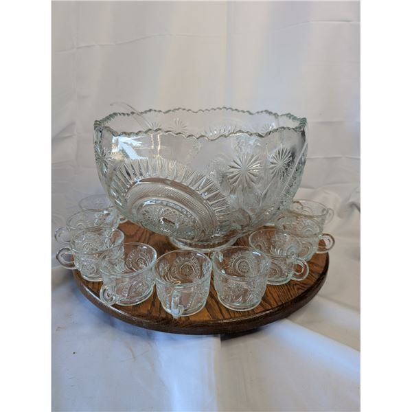 Glass Punch Bowl Cups Complete