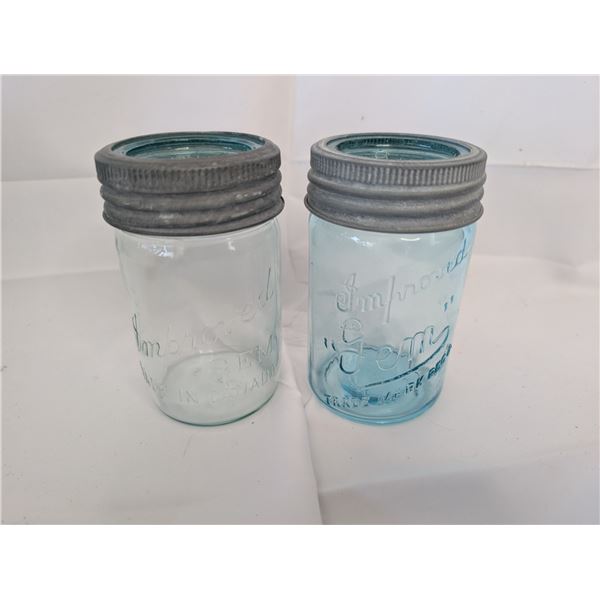 Two Blue Improved Sealer Mason Jars